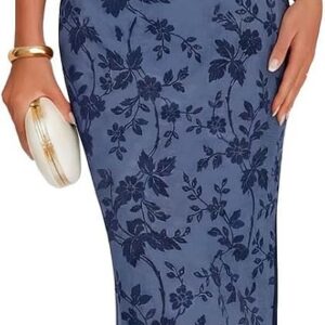 MEROKEETY Women’s 2026 Summer Wedding Guest Dresses Formal Strapless Bodycon Floral Tube Mesh Cocktail Party Maxi Dress