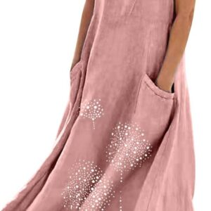 Sleeveless Tank Dresses for Women UK Summer Casual Loose-Fit Dandelion Pattern Print Vest Dress Vacation Flowy A-Line Long Sundress with Pockets Ladies Maxi Dress Plus Sizes S-5XL