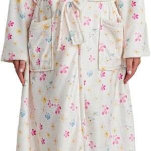 FeMereina Women Fleece Floral Fruit Print Bathrobe Soft Flannel Lounge Robe Cute Fall Robe Lightweight Warm Gown with Belt