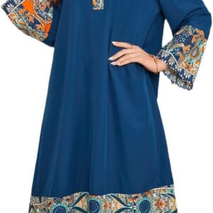 Women’s Long Sleeve Jalabiya Round Neck Regular Sleeve Geometry Regular Fit Modest Four Seasons Arabian Clothing