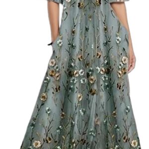 Womens Floral Printed Maxi Dress Spring Summer V Neck Flowy 3/4 Sleeve A Line Dress Elegant Beach Vacation Short Sleeve Dress