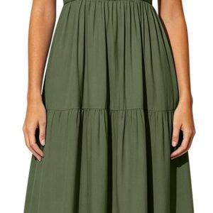 Shirred Dress for Women UK Square Neck Summer Strappy Dresses Elegant Spaghetti Strap Plain Maxi Dress Bohemian Beach Holiday Vacation Flowy Long Dresses Smocked Tiered Long Beach Sundress Strand