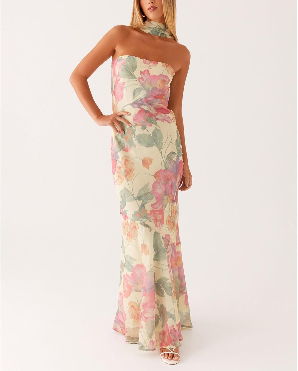 Edhomenn Women Y2K Floral Formal Strapless Maxi Dress Sexy Sleeveless Backless Mesh Long Bodycon Tube Summer Sundress - Image 3