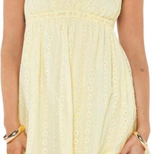 Felcia Women Summer Y2K Mini Dress Square Neck Lace Trim Strap Swing Dress Floral Hollow Out Ruffle Hem Flowy Sundress