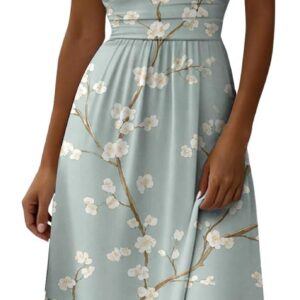 Floral Dresses for Women UK Work Office Elegant Modest Wrap Maxi Dresses A Line Lightweight Knee Length Summer Holiday Ladies Sundress Fit and Flare Dress