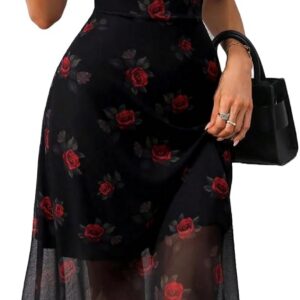 GothDark Women’s Summer Floral Vintage Mesh Irregular Hem Party Midi Dress