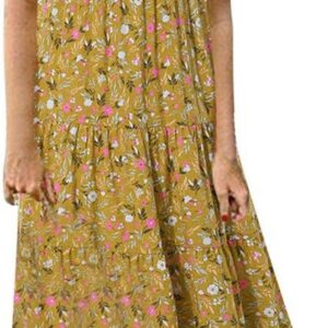 Women’s Cotton Linen Dress Floral Maxi Long Dress Casual Sleeveless Crewneck A Line Dress Plus Size Swing Dress Vintage Bohemian Loose Dresses Pageant Prom Ball Gowns Cocktail Dresses UK Size