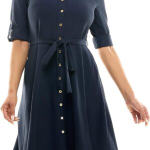 SHARAGANO Women’s Button Front Pleated Shirt Dress Casual Dress (Pack of 1)