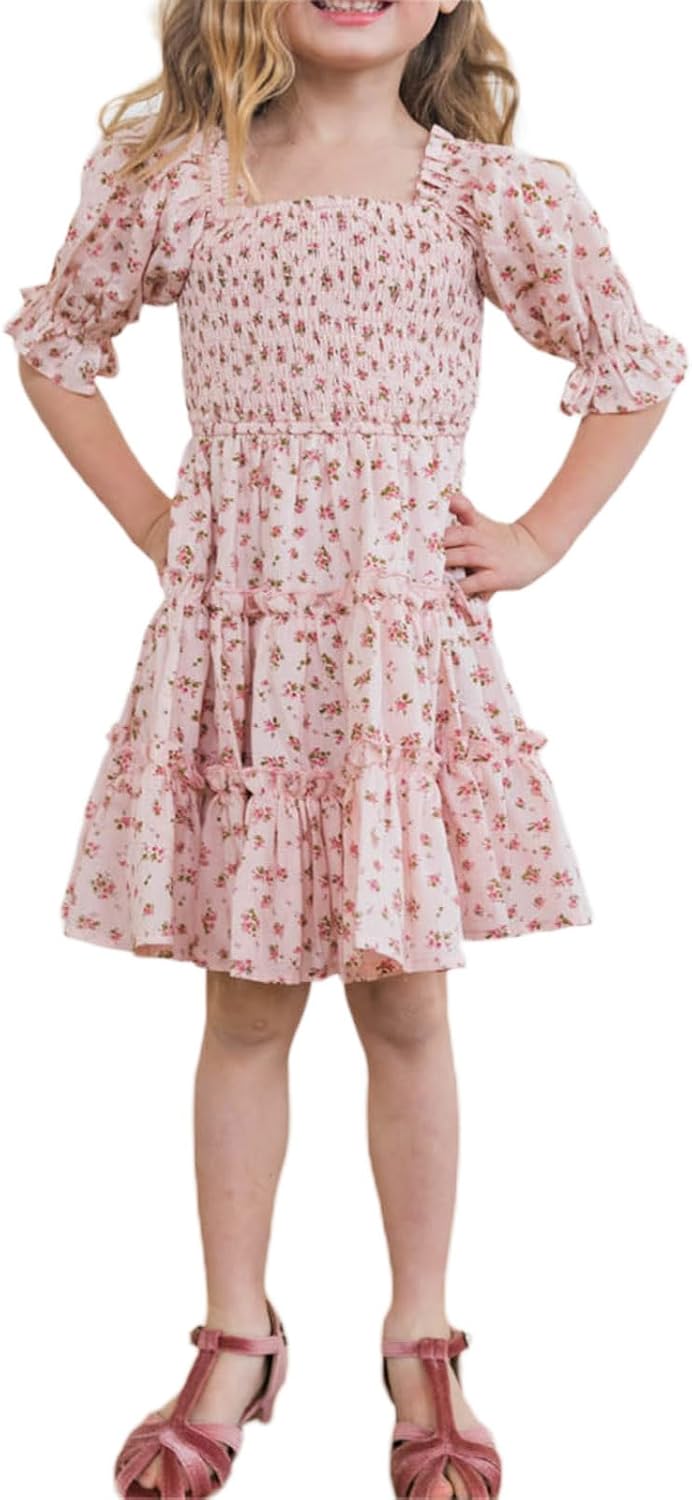 FeMereina Mommy and Me Floral Dresses Boho Flowy Long Sleee Smocked Tiered Spring Fall Mother Daughter Matching Dresses - Image 5