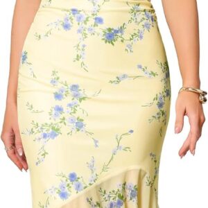 Allegra K Women Summer Floral Sleeveless Square Neck Bodycon Dress