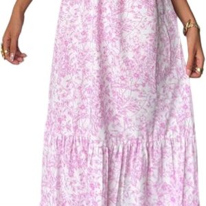 GORGLITTER Boho Floral Dresses for Women UK 2026 Sweetheart Neck Short Sleeve Smocked Flared Flowy Beach Holiday Maxi Dress