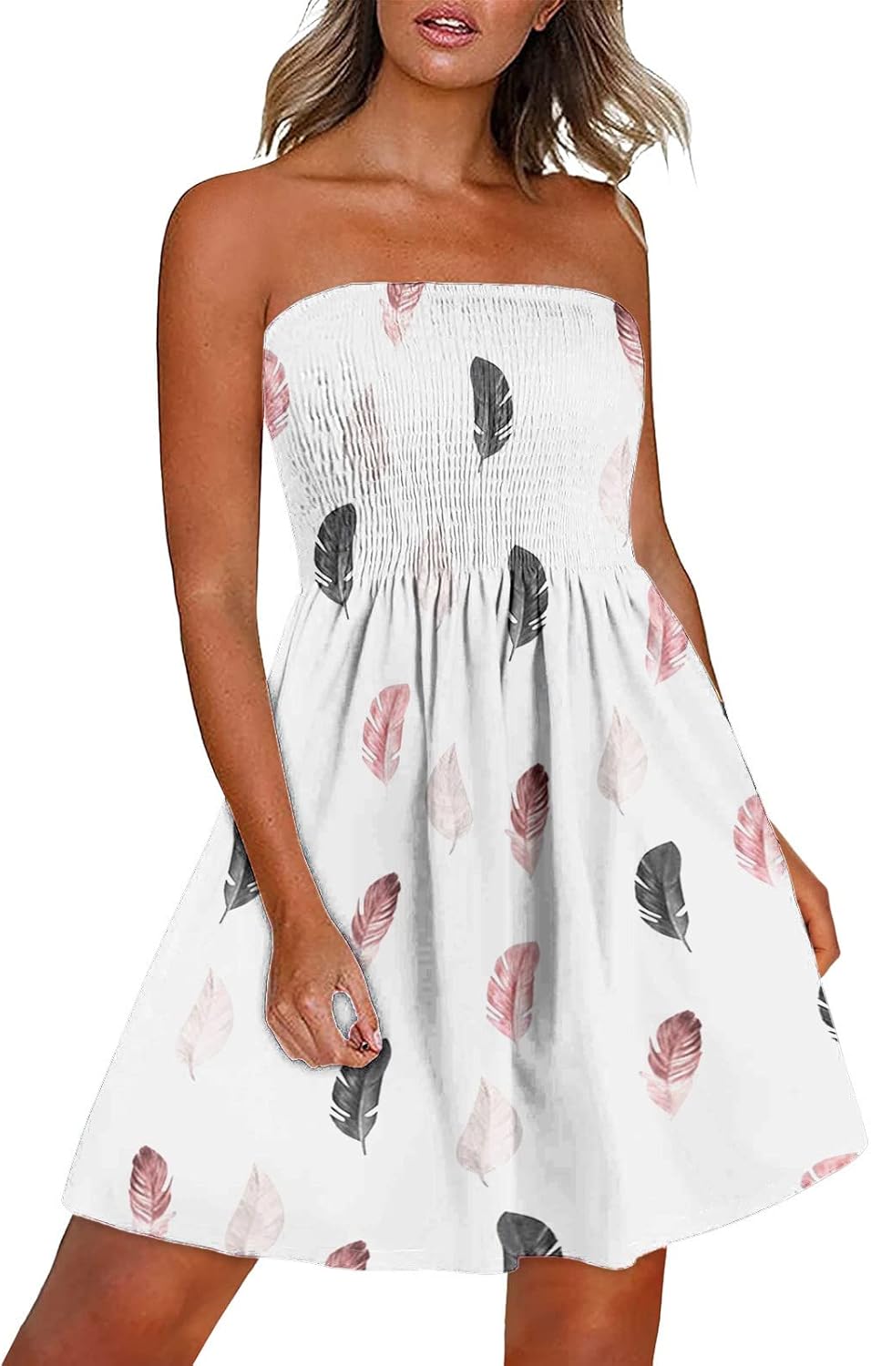 Bandeau Dress Strapless Dresses for Women UK Beach Summer Boob Tube Dress