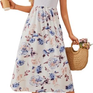 HEEKPEK Womens Summer Maxi Dress Casual Crew Neck Elegant Long Dresses Ladies Ruffle Sleeveless Elastic High Waist Sundress with Pockets