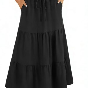 WERFORU Women’s Elastic High Waist Maxi Skirt Long Skirt with Pockets