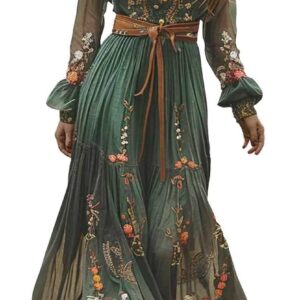 Generisch Dress Party Flowers Long Dress Sexy V-Neck Long Sleeve Autumn Casual Maxi Dress Long Sleeve Dress Women’s Winter