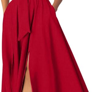 Ekaliy Women’s One Shoulder Belted Maxi Dress Long Formal Wedding Guest Dress with Pockets