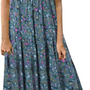 Women’s Cotton Linen Dress Floral Maxi Long Dress Casual Sleeveless Crewneck A Line Dress Plus Size Swing Dress Vintage Bohemian Loose Dresses Pageant Prom Ball Gowns Cocktail Dresses UK Size