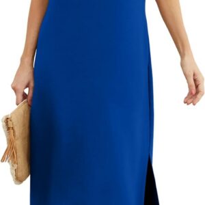 GRECERELLE Womens Summer Maxi Dress Casual Shirt Dresses Elegant Styles Basic Sleeveless Maxi Dresses for Women UK with Split and Pockets