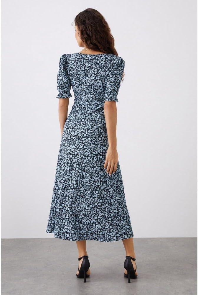 Dorothy Perkins Petite Blue Floral V Neck Jersey Midi Dress - Image 2