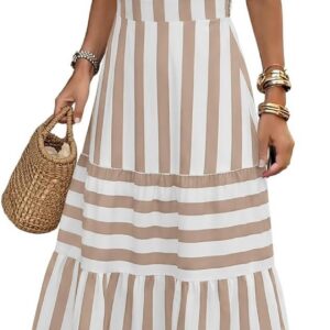 Summer Dresses for Women UK Strappy Maxi Dress with Floral Print Tiered Skirt Back Smocked Detail and Side Pockets Flowy Beach Dresses for Casual Wear