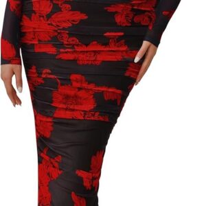 PRETTYGARDEN Women’s Long Sleeve Maxi Dress 2025 Fall Ruched Bodycon Floral Mesh Formal Wedding Guest Cocktail Party Dresses