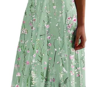 Ladies Dresses Strappy Summer Dresses for Women Bohemian Maxi Dress Vintage Floral Print Flowy Beach Holiday Dresses V Neck Sleeveless Dress Summer Casual Boho Long Sundress Ladies Elegant Sling Dress