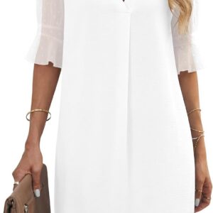 KISSMODA Women Summer Casual Dress Ruffle Sleeve V Neck Shift Shirt Dresses