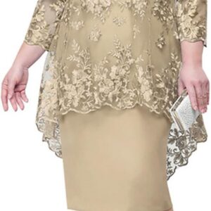 Zeiayuas Plus Size Dresses for Women UK Lace Floral Embroidered Cocktail Dress 3/4 Sleeve Elegant Midi Dresses Tunic Evening Dresses Sparkly Glitter Party Dresses Wedding Guest Gown