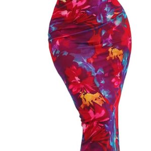 Women’s Bodycon Maxi Dress Fall Long Sleeve Floral Print Y2K Cocktail Party Club Ruched Dresses