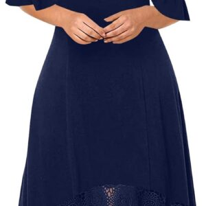 Plus Size Dress for Women UK Elegant Casual Chiffon Maxi Dresses Cold Shoulder Lace Floral Long Dress Short Sleeve Formal Crewneck Prom Dress Ladies Wedding Guest Dresses for Evening Night Out
