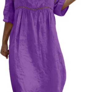 Summer Dresses for Women UK,Bohemian 3/4 Sleeve Cotton Dresses Casual Loose Fit Boho Dress Breathable Comfortable Casual Solid Holiday Beach Travel Everyday Wear