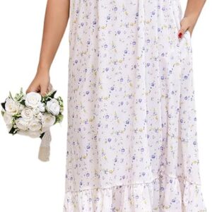 Rubehoow Nightgown Women’s Short Sleeve Nightdress Vintage Vicotiran Pajama Dress Soft Cotton Nightwear S-3XL
