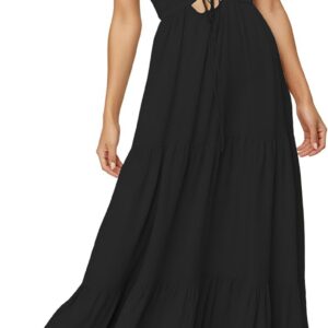 Womens Summer Floral Spaghetti Strap Backless Low Cut Smocked Milkmaid Flowy Beach Sundresses