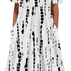 Women’s Short Sleeve Maxi Summer Dresses Round Neck Pullover Dress Elegant Floral Printed Long Dress with Pocket Loose Flowy Hem Boho Beach Daily Wear