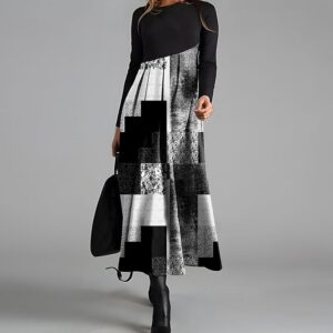 Womens Maxi Dresses Casual Long Sleeve V Neck Empire Waist Dress Trendy Fall/Winter Long Dress