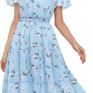 Bridesmay Casual Summer Dresses for Women with Sleeves Pleated Floral Dress Midi Length 2025