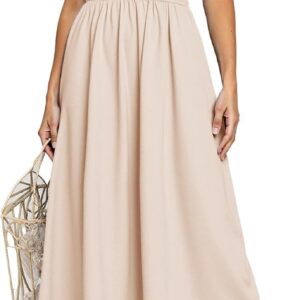 Simplee Women’s Summer Flowy Midi Dress Casual V Neck Short Sleeve Empire Waist Boho Beach Wedding Guest Dresses