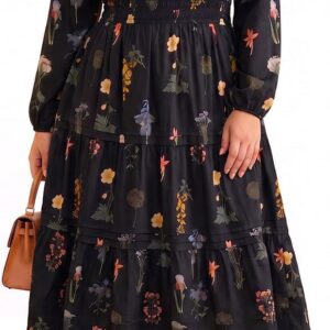 RITERA Women’s Plus Size Fall Wedding Guest Midi Dress, V Neck Long Sleeve