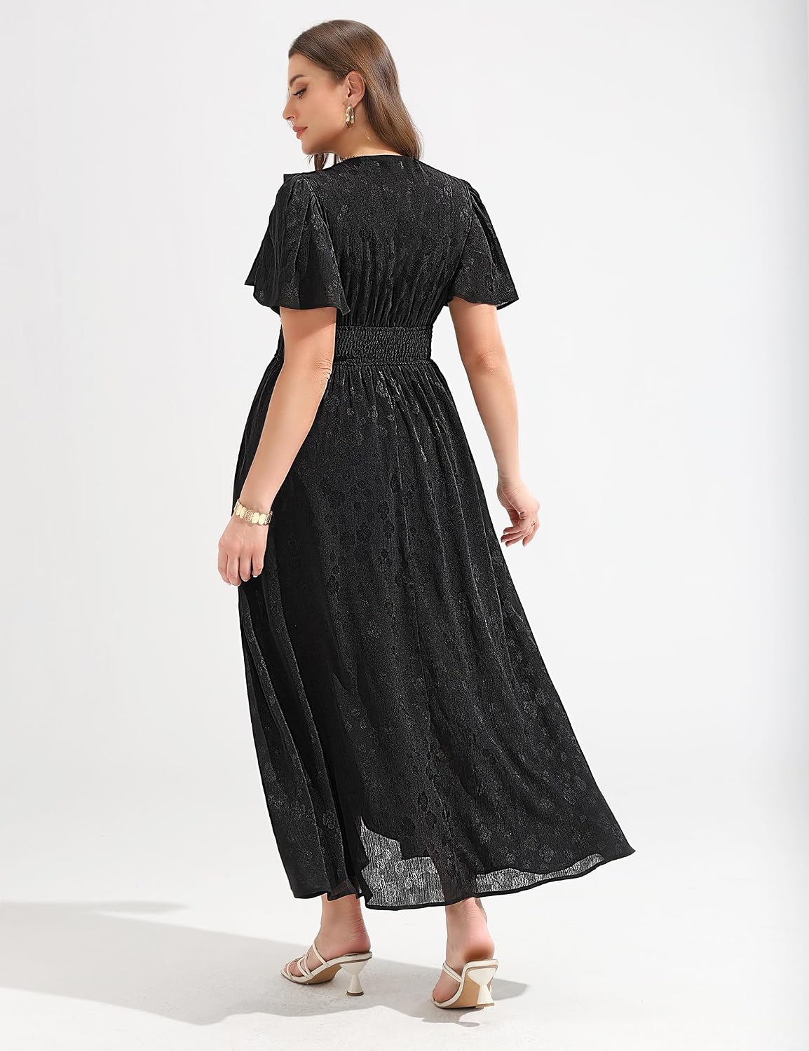 EYWOL Women's Plus Size 2025 Chiffon Maxi Dress V Neck Elastic Waist Long Flowy Dresses for Wedding Guest - Image 6