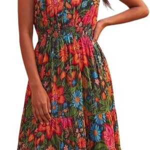 Roman Originals Floral Shirred Maxi Dress for Women UK – Ladies Everyday Holiday Spring Summer V-Neckline Comfy Soft Evening Vacation Work Party
