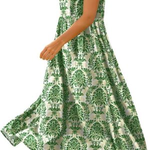 Women’s Summer Casual Loose Dresses Boho Floral Maxi Dress for Women Beach Vacation with Pockets HD1