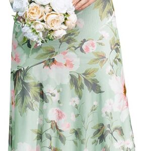 Auraxe Off Shoulder Floral Wedding Guest Maxi Dresses for Women Summer Mesh Flowy Long Beach Bridal Shower Party Dress