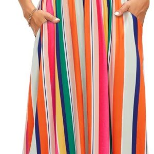 OUGES Women’s Summer Spring Maxi Dress V Neck Short/Long Sleeve Ladies Casual Long Wrap Dress with Pockets