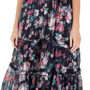 Lovedrobe Women’s Women’s Ladies Midi Dress V-Neck Short Puff Sleeve Wrap Shirred Waist Floral Print Ruffle Fit and Flare Wedding Guest Dress (Pack of 1)