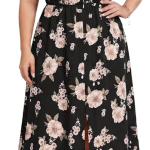 XL-5XL Dresses for Womens Plus Size Floral Midi V Neck Short Sleeve Dress