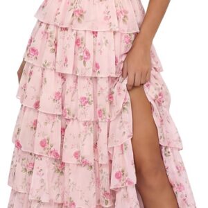 SCARLET DARKNESS Women’s Floral Corset Wedding Guest Dress Lace Up Summer Spring Tiered Formal Maxi Dresses