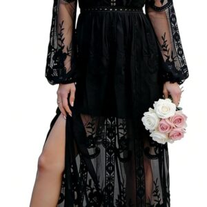 Women Off-Shoulder Lace Maxi Dress, Formal Gown for Wedding Evening Party
