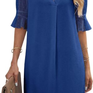 KISSMODA Women Summer Casual Dress Ruffle Sleeve V Neck Shift Shirt Dresses