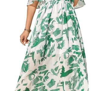 Women Dresses Summer Floral Maxi Dress Short Sleeve Boho Ladies Dress Casual Bohemian Flowy Swing Plus Size V Neck for Daily Beach Holiday Wedding
