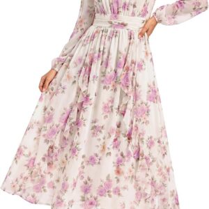 GRACE KARIN Women’s Long Sleeve A-Line Ruffles Floral Dress with Pockets